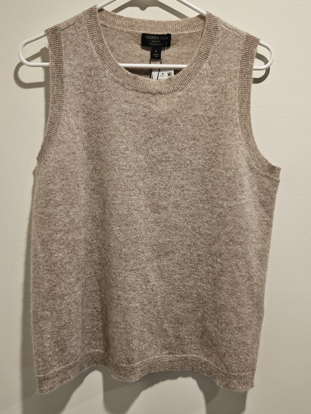 Charter Club Sleeveless 100% Cashmere Knit Tank - Heather Taupe